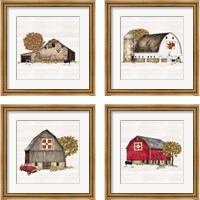 Framed 'Fall Barn Quilt 4 Piece Framed Art Print Set' border=