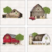 Framed 'Spring & Summer Barn Quilt 4 Piece Art Print Set' border=
