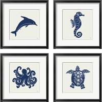 Framed 'Primitive Sea Navy 4 Piece Framed Art Print Set' border=