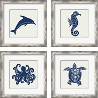 Framed 'Primitive Sea Navy 4 Piece Framed Art Print Set' border=