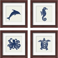 Framed 'Primitive Sea Navy 4 Piece Framed Art Print Set' border=