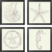 Framed 'Coastal Breeze Sketches Silver 4 Piece Framed Art Print Set' border=