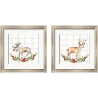 Framed 'Holiday Woodland Wreath on Plaid 2 Piece Framed Art Print Set' border=