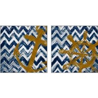 Framed 'Nautical Chevron 2 Piece Art Print Set' border=