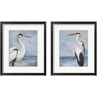 Framed 'Blue Heron On Blue 2 Piece Framed Art Print Set' border=