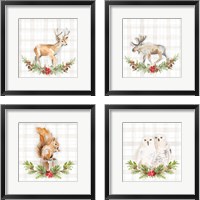Framed 'Holiday Woodland Wreath on Plaid 4 Piece Framed Art Print Set' border=