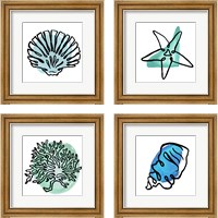 Framed 'Coastal Contours 4 Piece Framed Art Print Set' border=