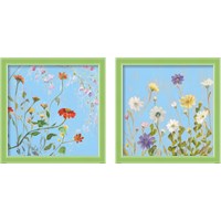 Framed 'Wild Flowers on Cerulean 2 Piece Framed Art Print Set' border=