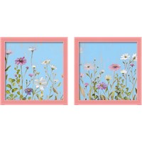 Framed 'Wild Flowers on Cerulean 2 Piece Framed Art Print Set' border=
