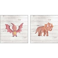 Framed 'Water Color Dino  2 Piece Art Print Set' border=