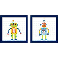 Framed 'Robot Party on Squares 2 Piece Framed Art Print Set' border=