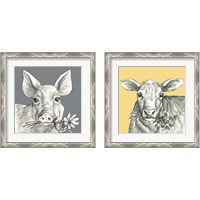 Framed 'Whimsical Farm Animal 2 Piece Framed Art Print Set' border=