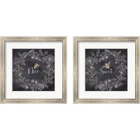 Framed 'Bee Sentiment Wreath Black 2 Piece Framed Art Print Set' border=