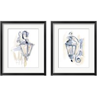 Framed 'Watercolor Street Lamp 2 Piece Framed Art Print Set' border=