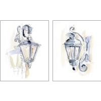 Framed 'Watercolor Street Lamp 2 Piece Art Print Set' border=