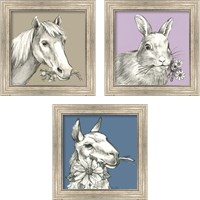 Framed 'Whimsical Farm Animal 3 Piece Framed Art Print Set' border=