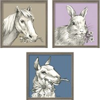 Framed 'Whimsical Farm Animal 3 Piece Framed Art Print Set' border=