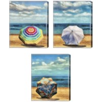 Framed 'Beach Umbrella 3 Piece Canvas Print Set' border=