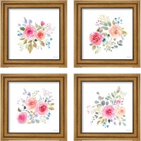 Framed 'Lush Roses  4 Piece Framed Art Print Set' border=