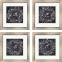 Framed 'Bee Sentiment Wreath Black 4 Piece Framed Art Print Set' border=