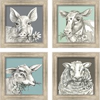 Framed 'Whimsical Farm Animal 4 Piece Framed Art Print Set' border=