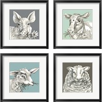 Framed 'Whimsical Farm Animal 4 Piece Framed Art Print Set' border=