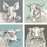 Framed 'Whimsical Farm Animal 4 Piece Art Print Set' border=