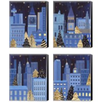 Framed 'Holiday Night 4 Piece Canvas Print Set' border=