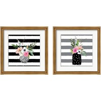 Framed 'Floral Stripes 2 Piece Framed Art Print Set' border=