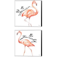 Framed 'Be Different Flamingo 2 Piece Canvas Print Set' border=