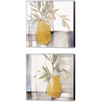 Framed 'Golden Afternoon Bamboo Leaves 2 Piece Canvas Print Set' border=