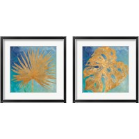 Framed 'Teal Gold Leaf Palm 2 Piece Framed Art Print Set' border=