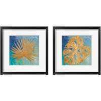 Framed 'Teal Gold Leaf Palm 2 Piece Framed Art Print Set' border=