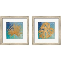 Framed 'Teal Gold Leaf Palm 2 Piece Framed Art Print Set' border=