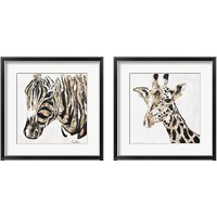 Framed 'Speckled Gold Giraffe & Zebra 2 Piece Framed Art Print Set' border=