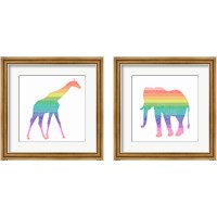 Framed 'Rainbow Giraffe & Elephant 2 Piece Framed Art Print Set' border=