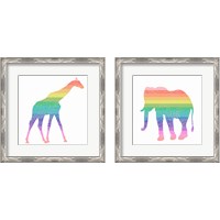 Framed 'Rainbow Giraffe & Elephant 2 Piece Framed Art Print Set' border=