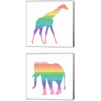 Framed 'Rainbow Giraffe & Elephant 2 Piece Canvas Print Set' border=