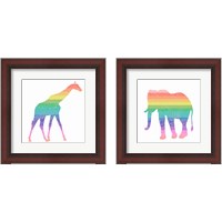 Framed 'Rainbow Giraffe & Elephant 2 Piece Framed Art Print Set' border=