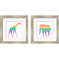 Framed 'Rainbow Giraffe & Elephant 2 Piece Framed Art Print Set' border=