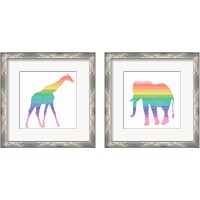 Framed 'Rainbow Giraffe & Elephant 2 Piece Framed Art Print Set' border=