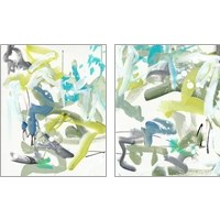 Framed 'Green Blue 2 Piece Art Print Set' border=