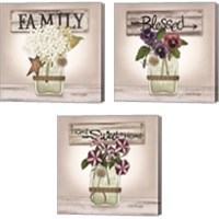 Framed 'Floral Word 3 Piece Canvas Print Set' border=