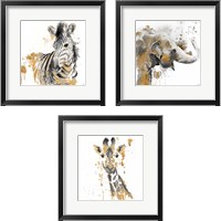 Framed 'Safari Animal with GoldSeries 3 Piece Framed Art Print Set' border=