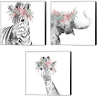 Framed 'Safari Animal with Flower Crown 3 Piece Canvas Print Set' border=