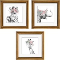 Framed 'Safari Animal with Flower Crown 3 Piece Framed Art Print Set' border=