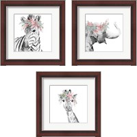 Framed 'Safari Animal with Flower Crown 3 Piece Framed Art Print Set' border=