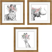 Framed 'Safari Animal with Flower Crown 3 Piece Framed Art Print Set' border=