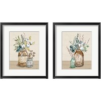 Framed 'Cotton Bouquet Cream 2 Piece Framed Art Print Set' border=