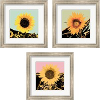 Framed 'Pop Art Sunflower 3 Piece Framed Art Print Set' border=